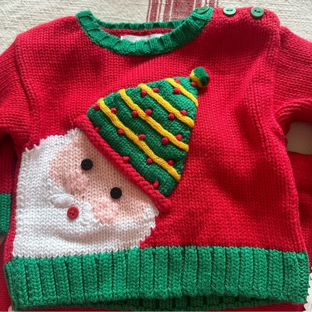 Vintage Hartstrings NEW Christmas SANTA Knit Sweater Outfit Newborn 6-9 Months